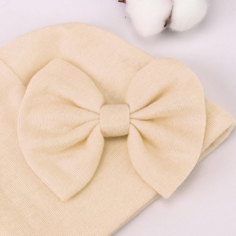 DRESHOW BQUBO Newborn Baby Girls Hats Mittens Set Hospital Hat Beanie Infant Bow Hats Baby Cotton Gloves for 0-6 Months - Image 4